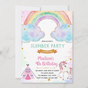 invitación de cumpleaños para pijamada de unicorni