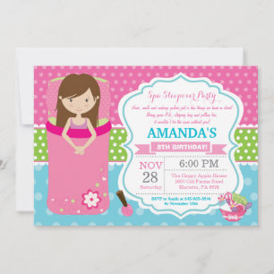 Invitación de cumpleaños para pijamada en el spa