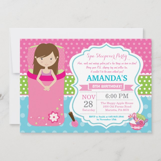 Invitación de cumpleaños para pijamada en el spa (Anverso)