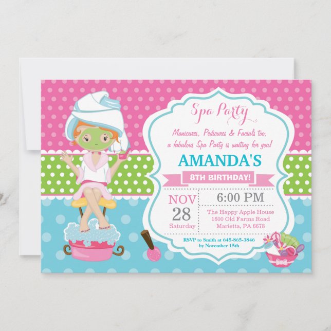 Invitación de cumpleaños para pijamada en Spa (Anverso)