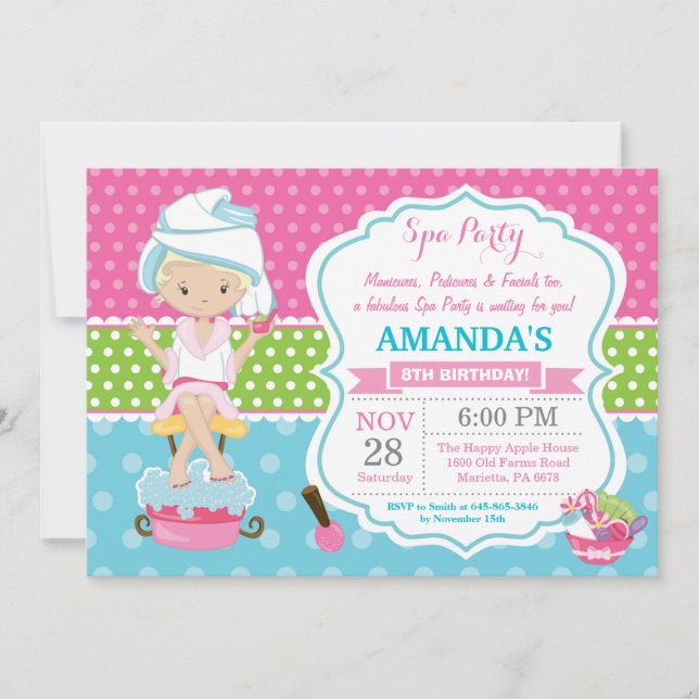 Invitación de cumpleaños para pijamada en Spa (Anverso)