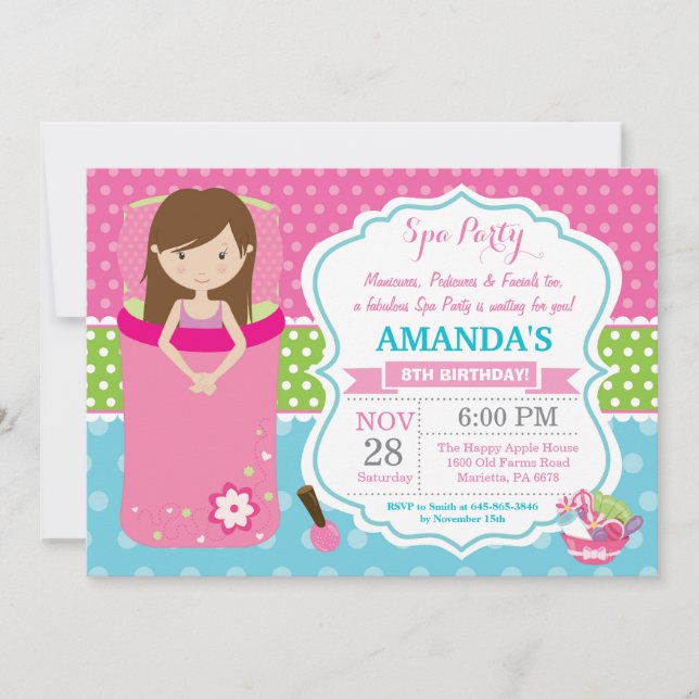Invitación de cumpleaños para pijamada en spa (Anverso)