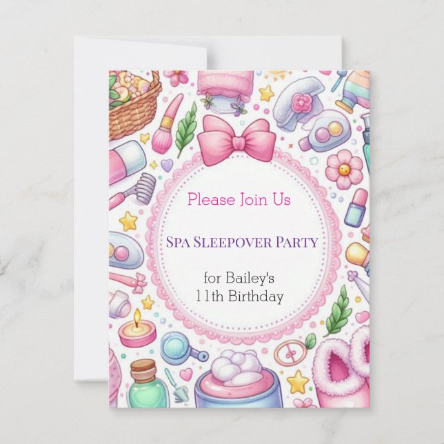 Invitación de cumpleaños para pijamada en spa para (Anverso)