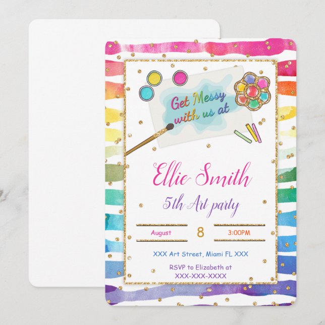 Invitación de cumpleaños para pintar (Anverso / Reverso)