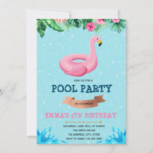 Invitación de cumpleaños para piscina con flamenco