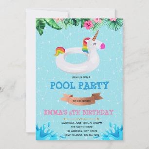 Invitación de cumpleaños para piscina de unicornio