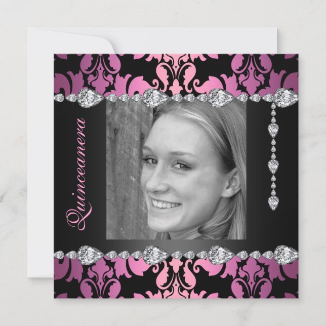 Invitación de cumpleaños para Quinceañera con dise (Anverso)
