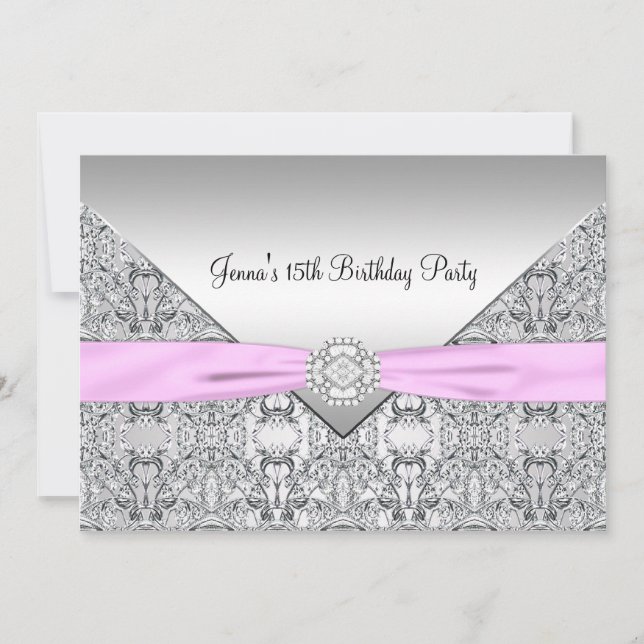 Invitación de cumpleaños para Quinceañera rosa (Anverso)