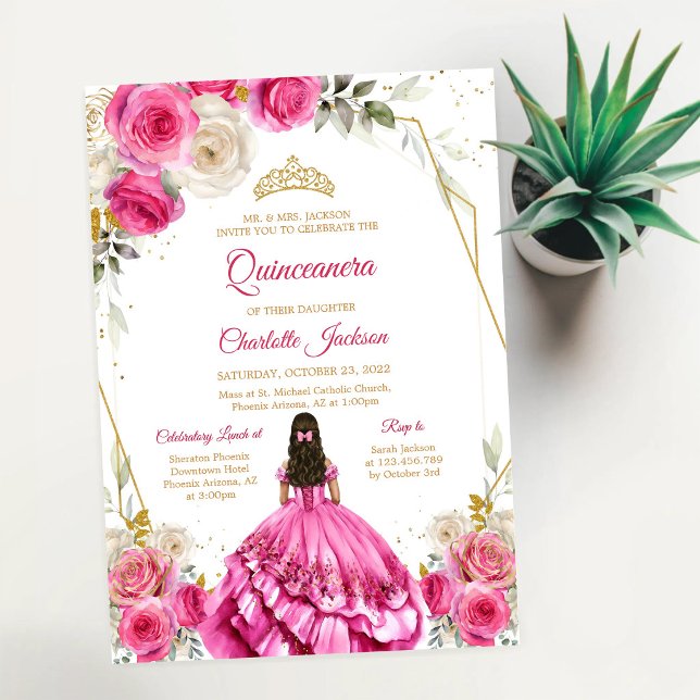 Invitación de cumpleaños para Quinceañera rosa y d (Subido por el creador)