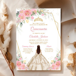 Invitación de cumpleaños para Quinceañera rosa y d