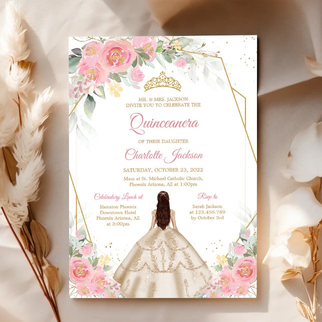 Invitación de cumpleaños para Quinceañera rosa y d (Subido por el creador)