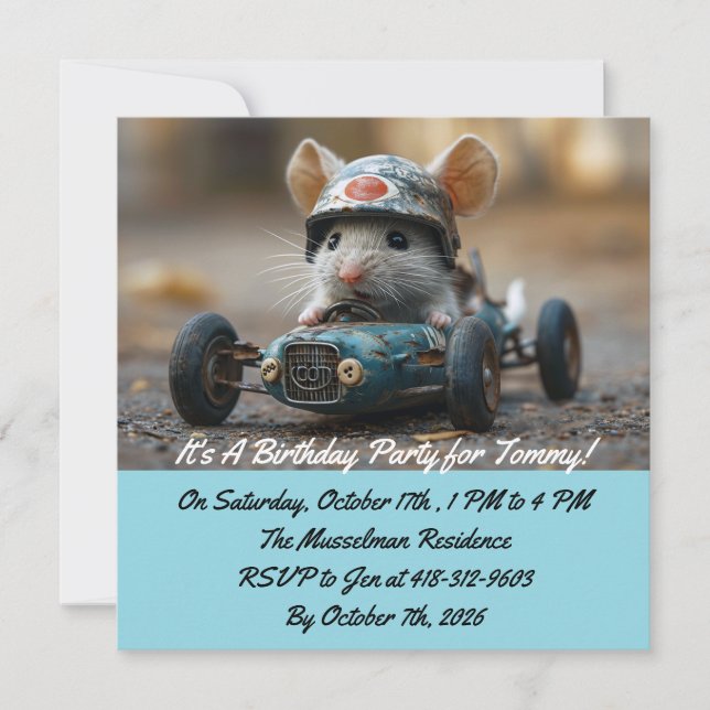 Invitación de cumpleaños para ratón de coche de ca (Anverso)