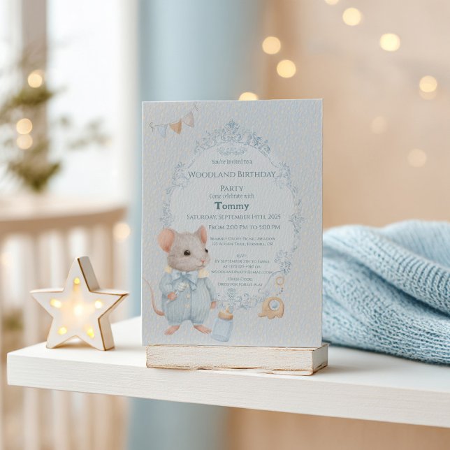 Invitación de cumpleaños para ratón pequeño dulce (Subido por el creador)