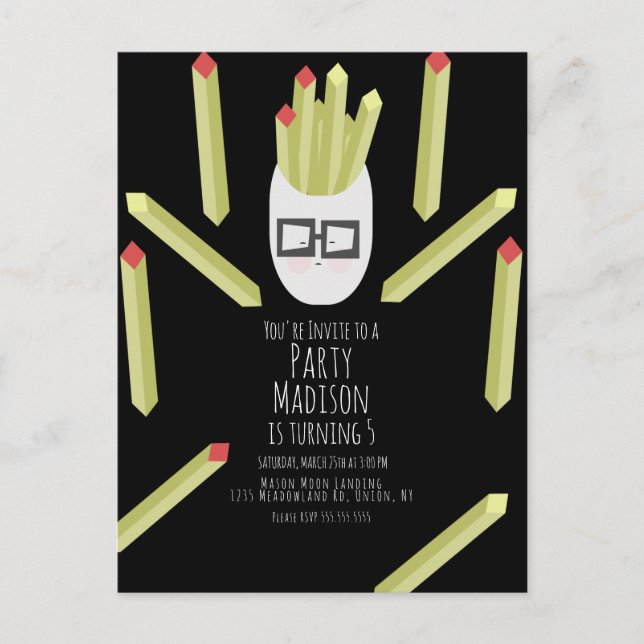 Invitación de cumpleaños para restaurante de papas (Anverso)