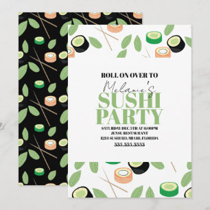 Invitación de cumpleaños para rollos de sushi negr