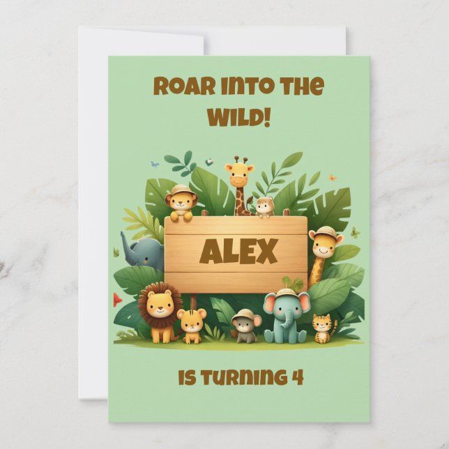 Invitación de cumpleaños para Safari en la Jungla  (Anverso)