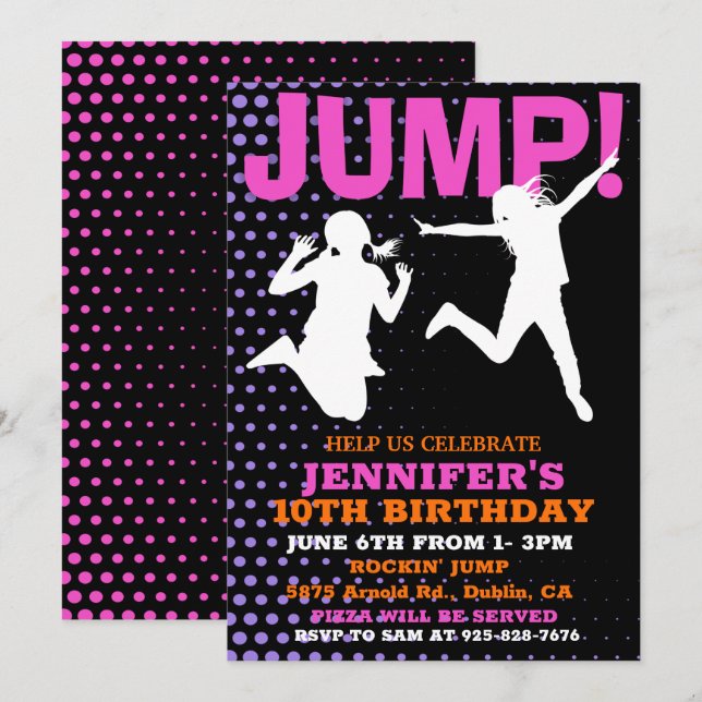Invitación de cumpleaños para saltar y jugar en tr (Anverso / Reverso)