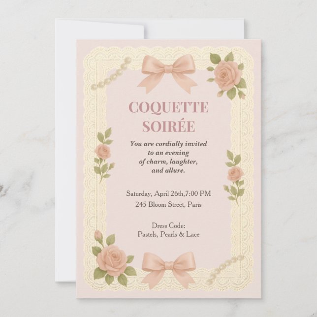 Invitación de cumpleaños para Soirée Coquette Rosa (Anverso)