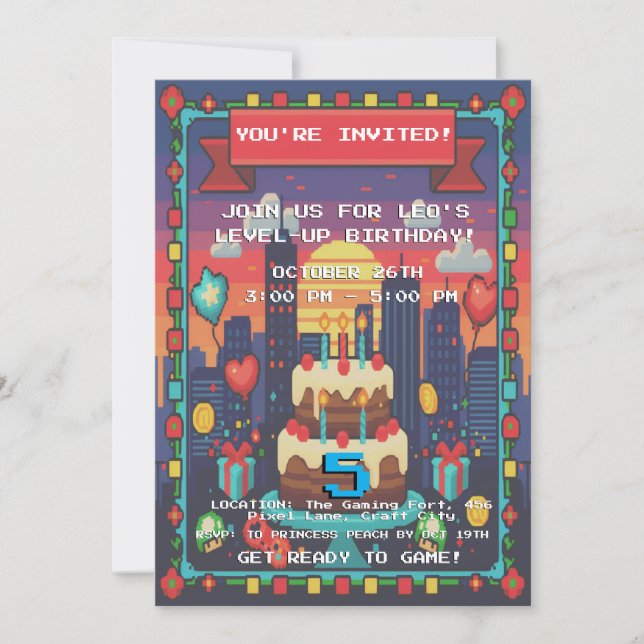Invitación de cumpleaños para subir de nivel de ju (Anverso)