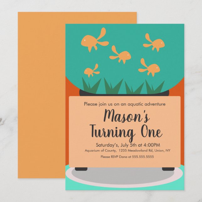 Invitación de cumpleaños para tanque de peces dora (Anverso / Reverso)