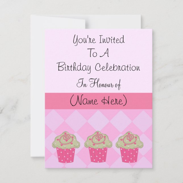 Invitación de cumpleaños para taza de pastelito ro (Anverso)