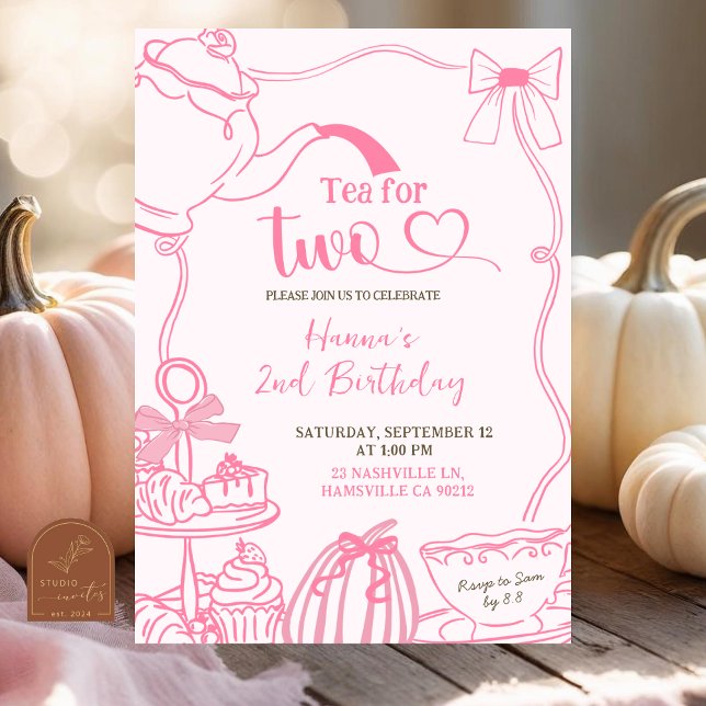 Invitación de cumpleaños para té para dos con cala (Subido por el creador)