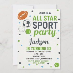 Invitación de cumpleaños para todos los deportes