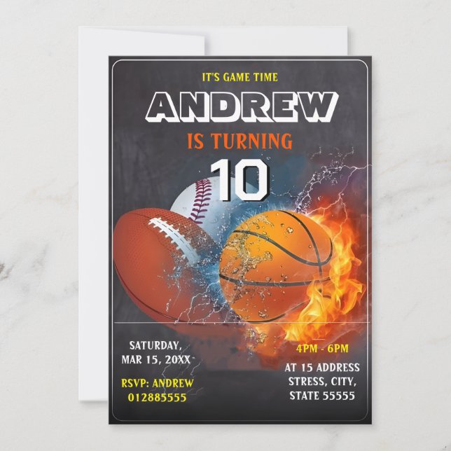 Invitación de cumpleaños para todos los deportes d (Anverso)