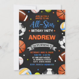 Invitación de cumpleaños para todos los deportes d