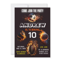 Invitación de cumpleaños para todos los deportes d