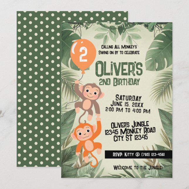 Invitación de cumpleaños para todos los monos 2  (Anverso / Reverso)