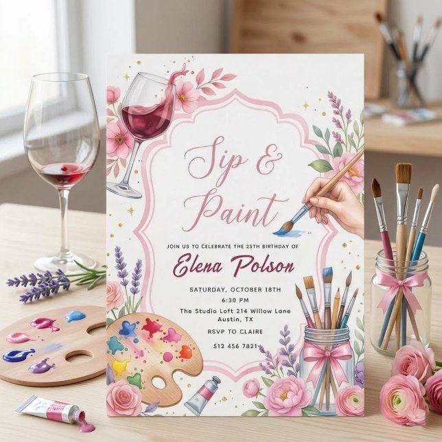 Invitación de cumpleaños para tomar un trago rosa  (Subido por el creador)