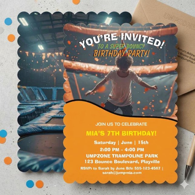 Invitación de cumpleaños para trampolín editable (Subido por el creador)