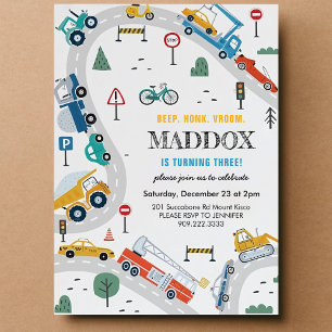 Invitación de cumpleaños para transporte de camion