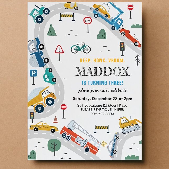 Invitación de cumpleaños para transporte de camion (Subido por el creador)