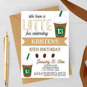 Invitación de cumpleaños para un Cute Coffee Latte