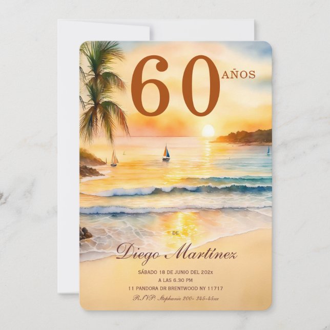 Invitación De cumpleaños para un hombre de 60 años (Anverso)