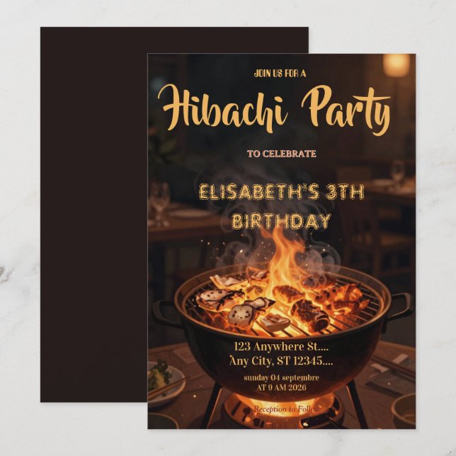 Invitación de cumpleaños para una cena de Hibachi  (Anverso / Reverso)