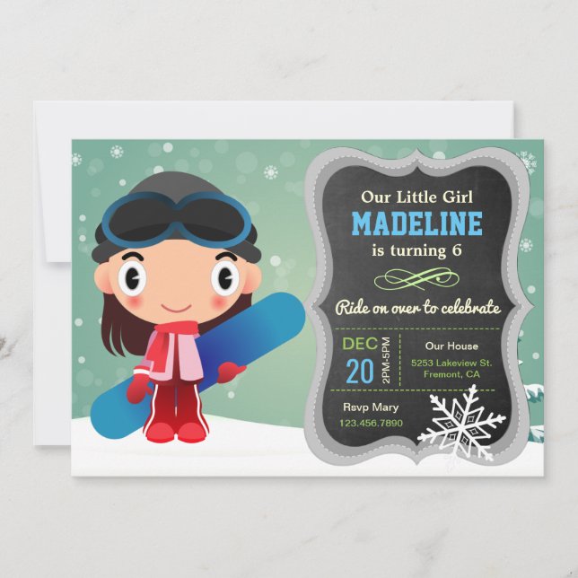 Invitación de cumpleaños para una chica linda con  (Anverso)