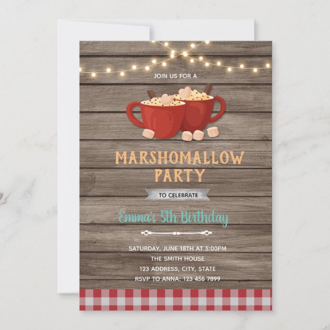 invitación de cumpleaños para una ducha de malvavi (Anverso)