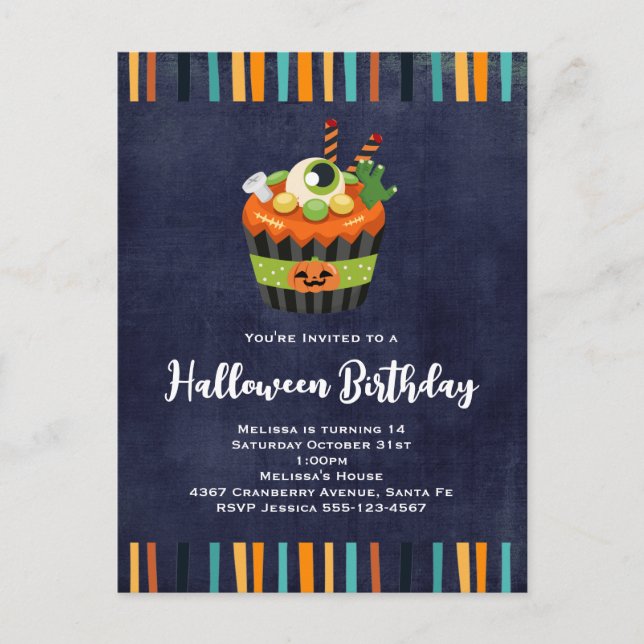 Invitación de cumpleaños para una fiesta de cupcak (Anverso)