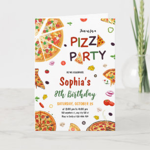 Invitación de cumpleaños para una fiesta de pizza,