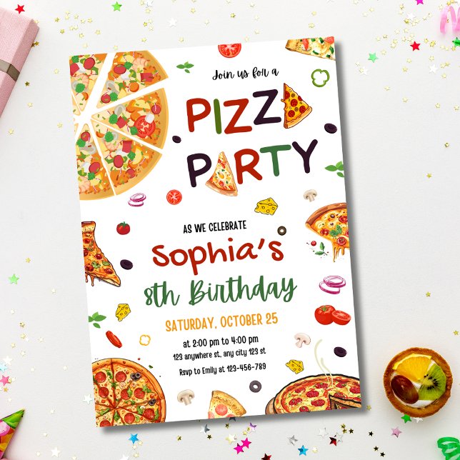 Invitación de cumpleaños para una fiesta de pizza, (Subido por el creador)