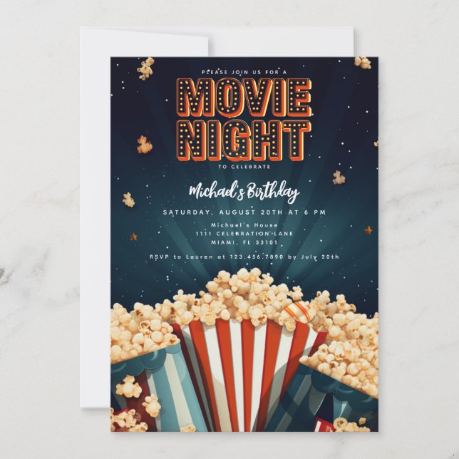 Invitación de cumpleaños para una noche de cine (Anverso)