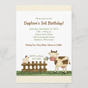 Invitación de cumpleaños para vaca de granja dulce