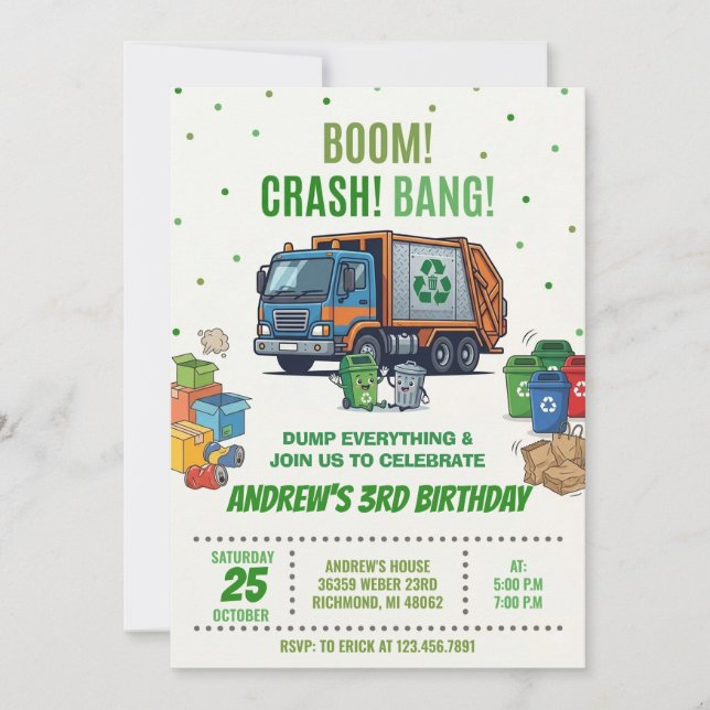 Invitación de cumpleaños para vehículo de camión d (Anverso)