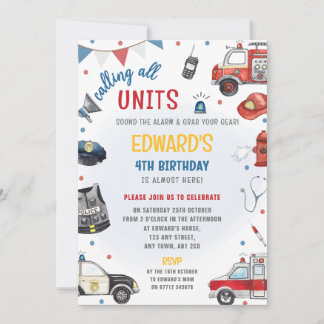 Invitación de cumpleaños para vehículos de emergen