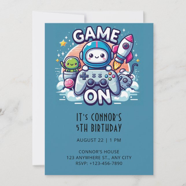Invitación de cumpleaños para videojuegos (Anverso)