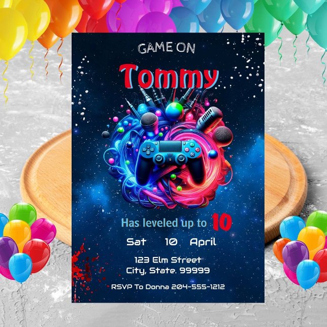 Invitación de cumpleaños para videojuegos (Subido por el creador)