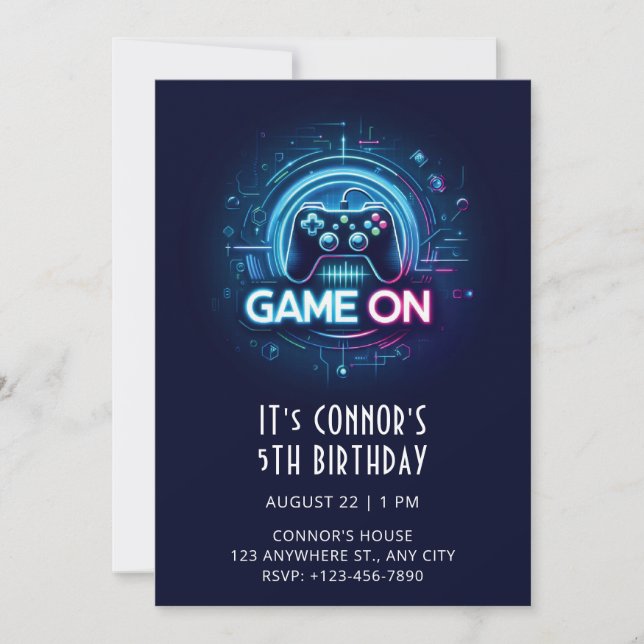 Invitación de cumpleaños para videojuegos (Anverso)